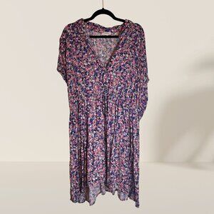 Beachlunchlounge Floral V-Neck Midi Dress XXL | Pink Purple Abstract Print